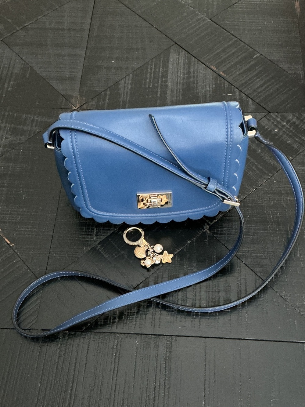 kate spade Blue Scalloped Leather Crossbody with Gold-Tone Hardware